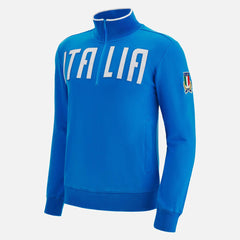 Felpa rugby Italia mezza zip azzurra FIR con logo ricamato.