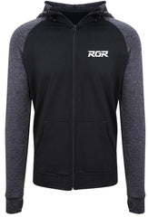 Felpa tecnica lunga con zip RGR ArmourSkin nera e grigia, logo RGR visibile.