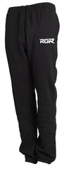 Pantalone felpato nero adulto RGR Elite con logo bianco sul fianco.