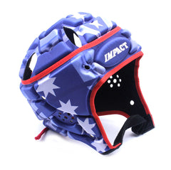 Caschetto da rugby Impact Rebels blu con stampa stelle bianche e rosse.