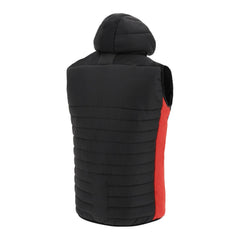 Gilet smanicato rugby Macron nero con inserto rosso laterale, cappuccio.