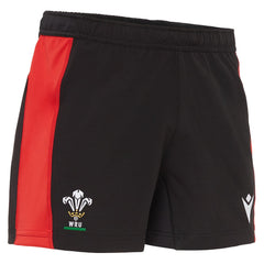 Pantaloncini da allenamento da rugby del Galles Macron 2021 neri con dettagli rossi.