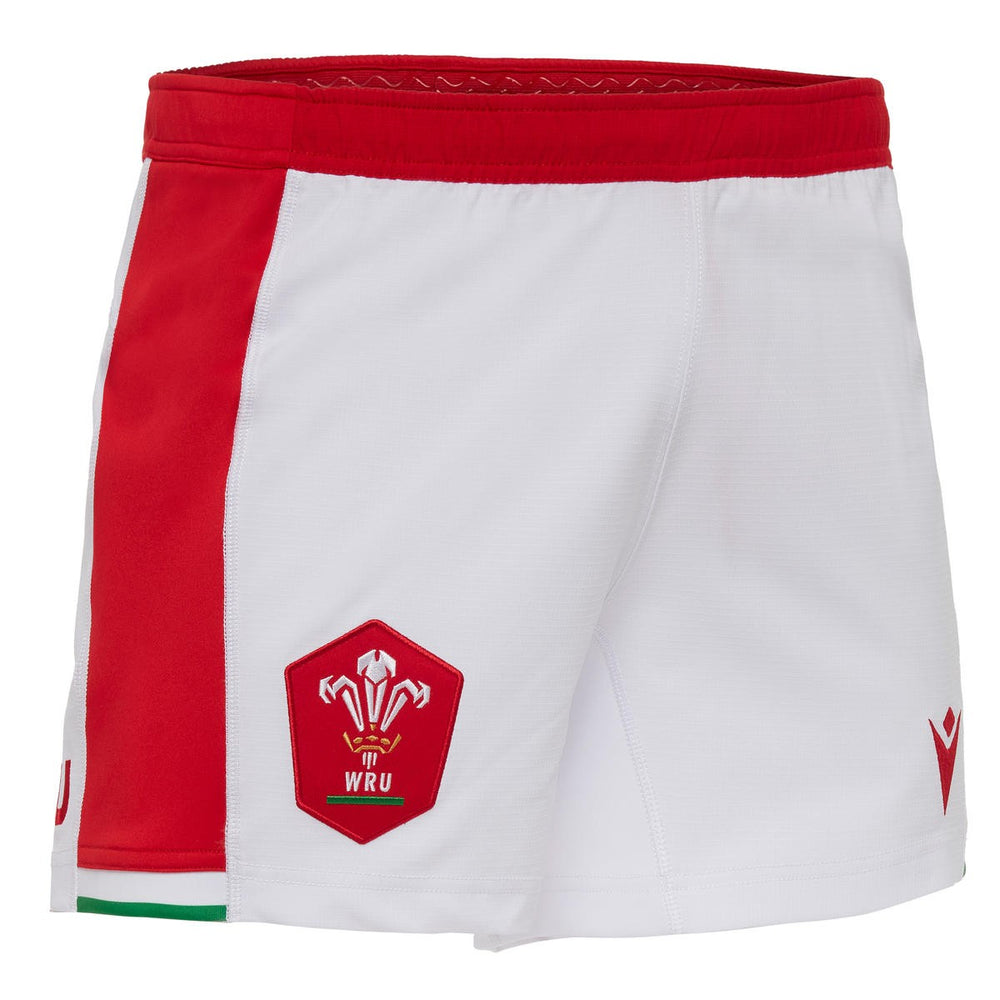 Pantaloncini da rugby Galles Macron Home 2021 bianchi con stemma WRU.