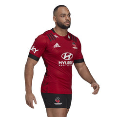 Maglia da rugby Crusaders Home 2021-22 rossa con logo Hyundai.