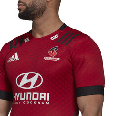 Maglia da rugby Crusaders Home 2021-22 Adidas rossa con logo Hyundai.