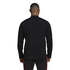 Felpa All Blacks in pile nero, retro, con dettagli rossi sulle spalle.