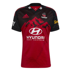 Maglia rugby Crusaders Home 2022 Adidas nera e rossa con logo Hyundai