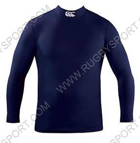 Maglia termica da rugby Canterbury Armourfit blu a maniche lunghe con collo alto.