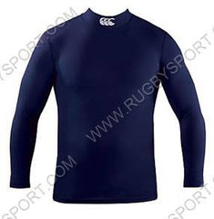 Maglia termica da rugby Canterbury Armourfit blu a maniche lunghe con collo alto.