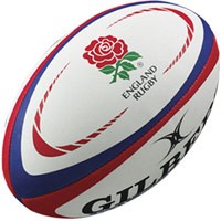 Palloncino da mini rugby dell'Inghilterra, bianco con rose rosse e logo Gilbert.