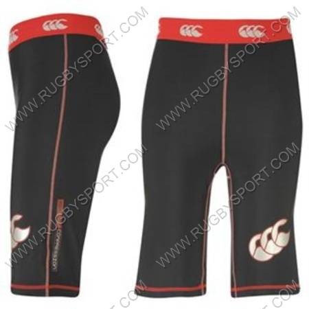 Scaldamuscolo da rugby CCC of NZ neri con dettagli rossi e logo bianco.