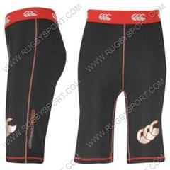 Scaldamuscolo da rugby CCC of NZ neri con dettagli rossi e logo bianco.