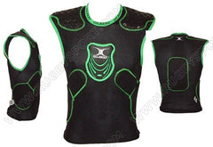 Protezione corpo rugby Gilbert Trilite Xtra XP nero con inserti verdi.