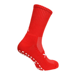 Calza ATK SHOX MID GRIP rossa da rugby con grip antiscivolo sul fondo.