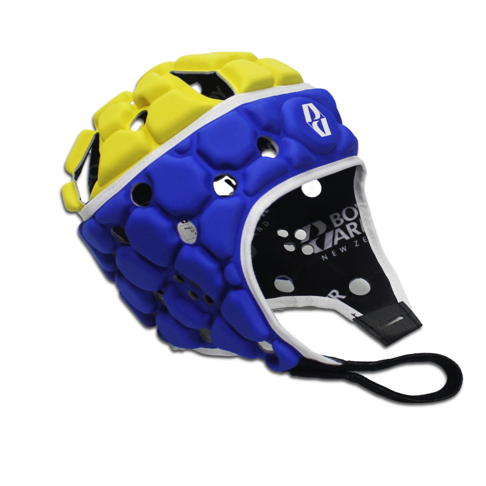 Caschetto da rugby Body Armour Ventilator azzurro e giallo, protegge da impatti.