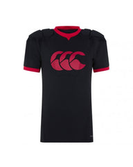 Protezione spalle da rugby Canterbury Raze Vapody per bambino, nera con dettagli rossi.