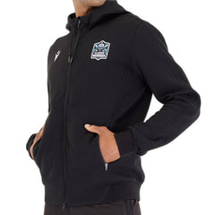 Felpa nera con zip lunga da uomo Glasgow Warriors, logo in evidenza.