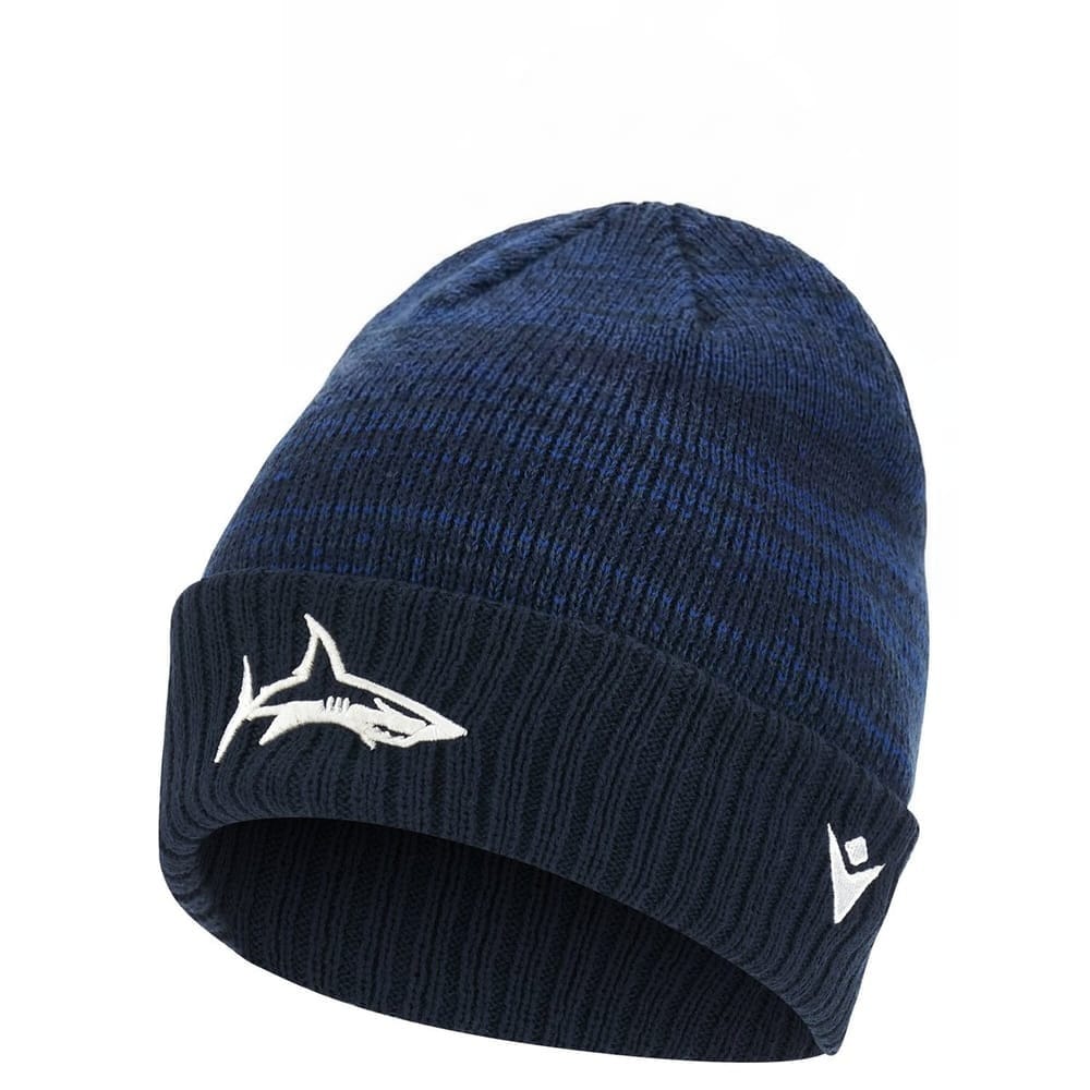 Zuccotto da rugby blu navy con logo squalo Sale Sharks e logo squadra.