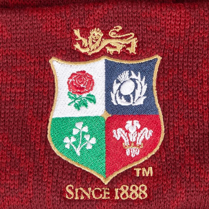 Zuccotto bordeaux British & Irish Lions con stemma ricamato e pompon.