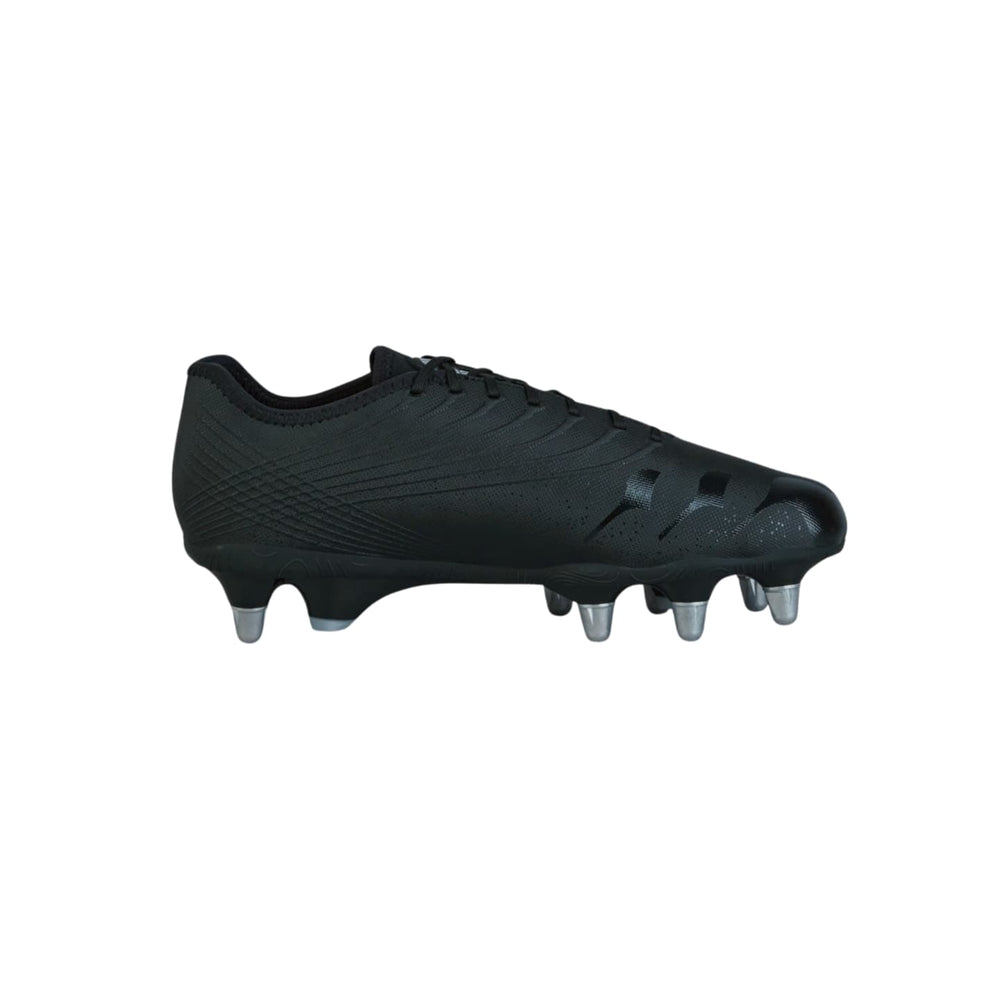 Scarpini da rugby Canterbury Stampede SG: scarpini da rugby in pelle nera con borchie argentate. Prestazioni di livello professionale.