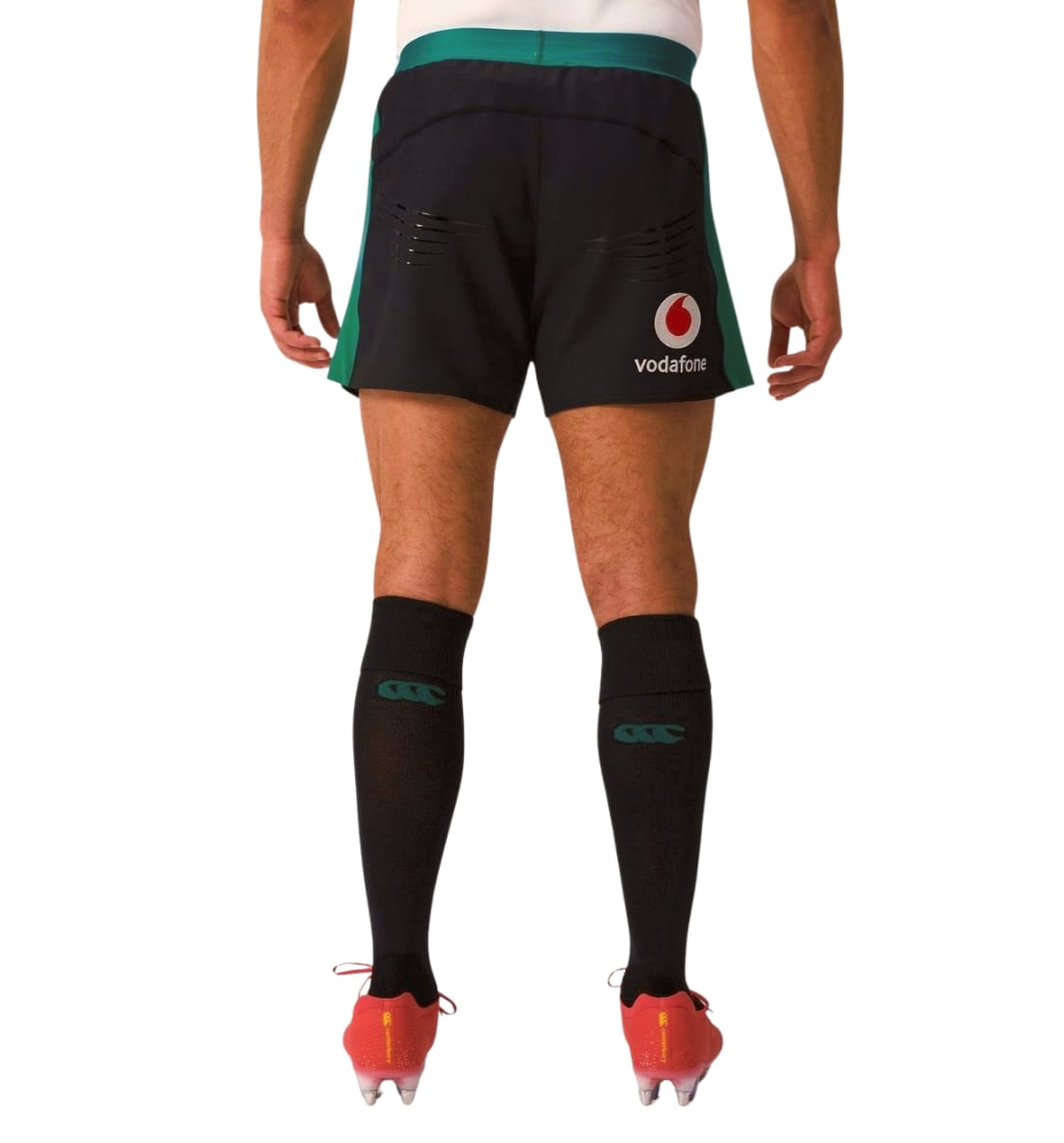 Pantaloncini da rugby Irlanda gara away 2026 Vodafone neri e verdi