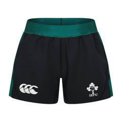 Pantaloncini da rugby Irlanda gara away 2026 neri con logo IRFU e Canterbury.