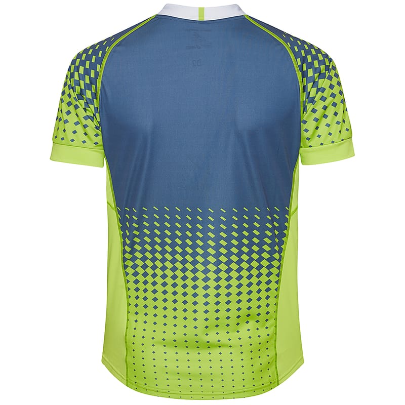 Maglia training rugby Wallabies Australia blu e verde lime con motivo a scacchiera.
