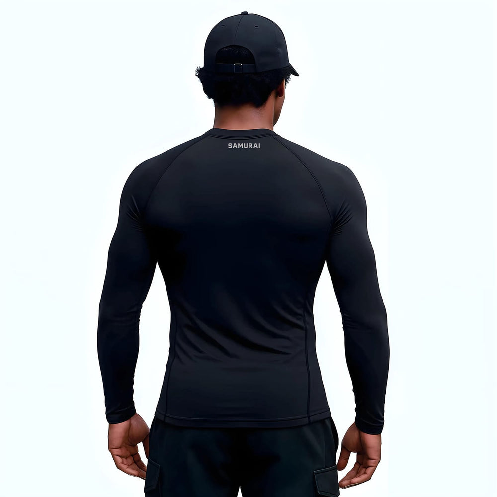 T-shirt baselayer sportiva nera da uomo Samurai, manica lunga.
