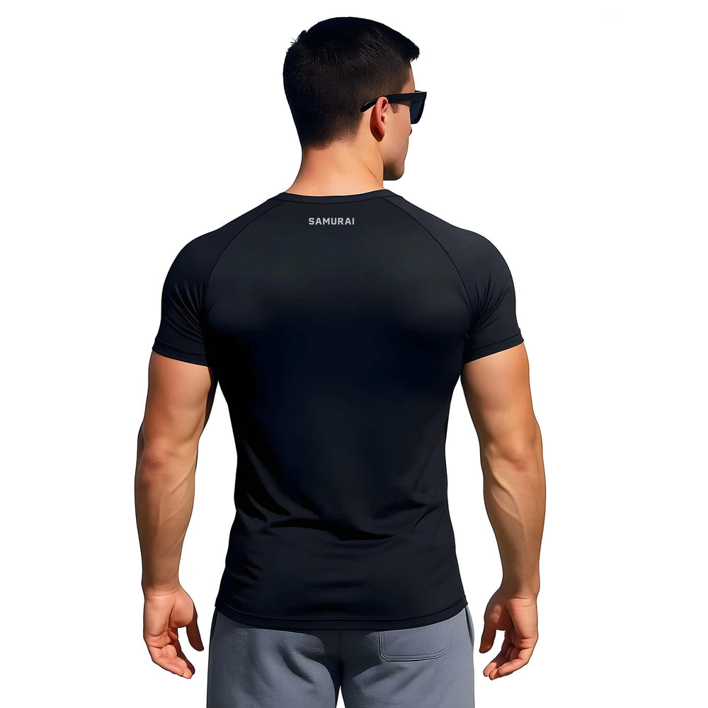 T-shirt baselayer nera Samurai uomo a manica corta, con logo sul retro.