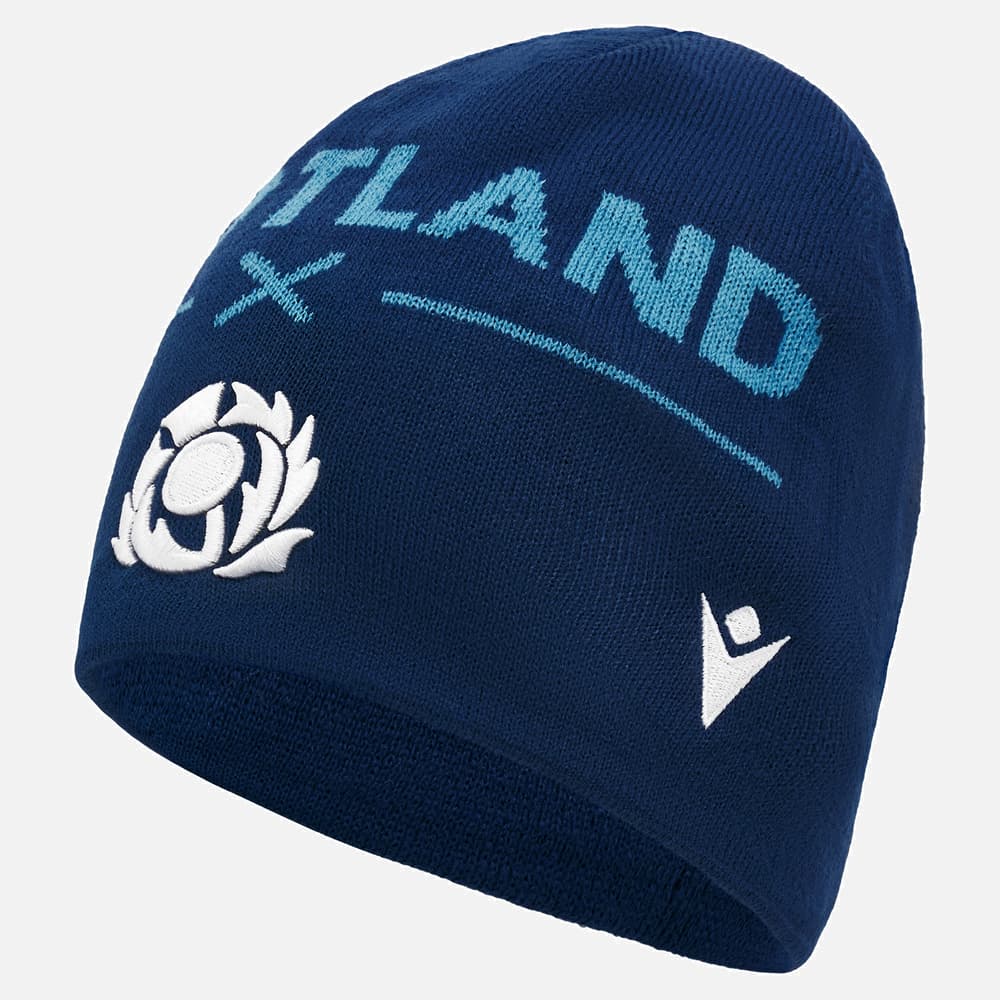Berretto invernale blu navy Zuccotto rugby Scozia con stemma ricamato.