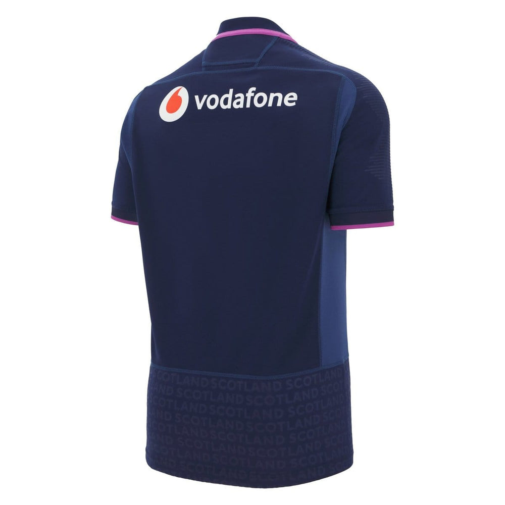 Maglia rugby Scozia ufficiale 2026 Pro Home blu con logo Vodafone.