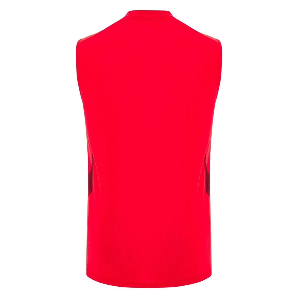 Maglia smanicata da allenamento rugby Galles 2026 rossa, vista posteriore.