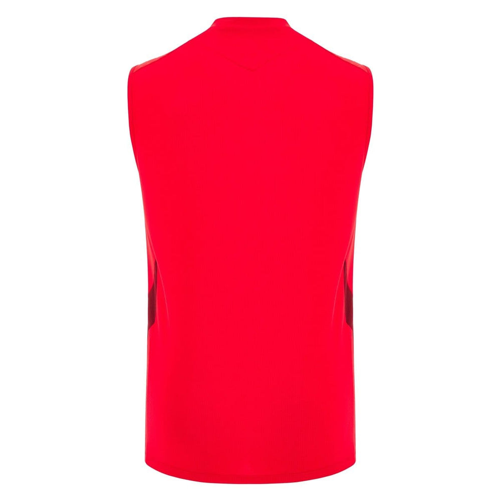 Maglia smanicata da allenamento rugby Galles 2026 rossa, vista posteriore.