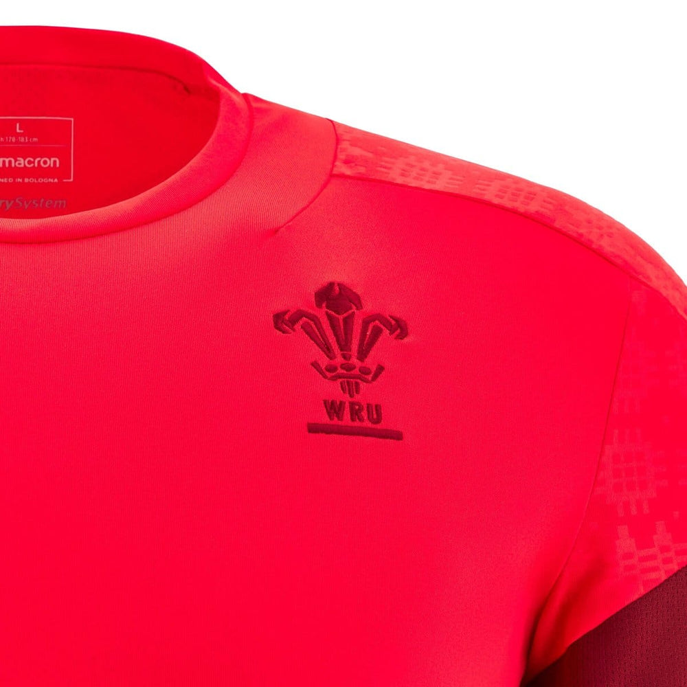 Maglia Rugby galles training 2026: Maglia da rugby da allenamento in poliestere rosso con logo WRU