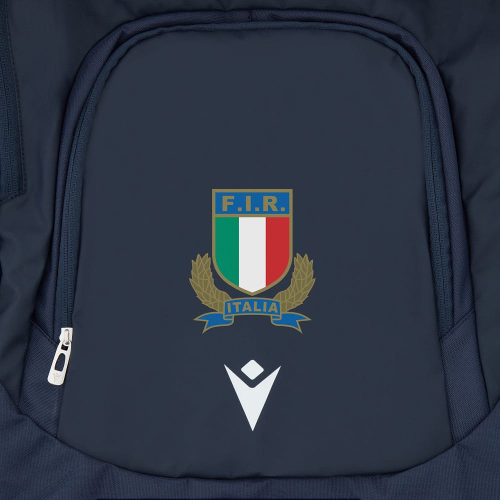 Sacca da palestra blu navy FIR Italia Rugby con stemma ufficiale e logo Macron.