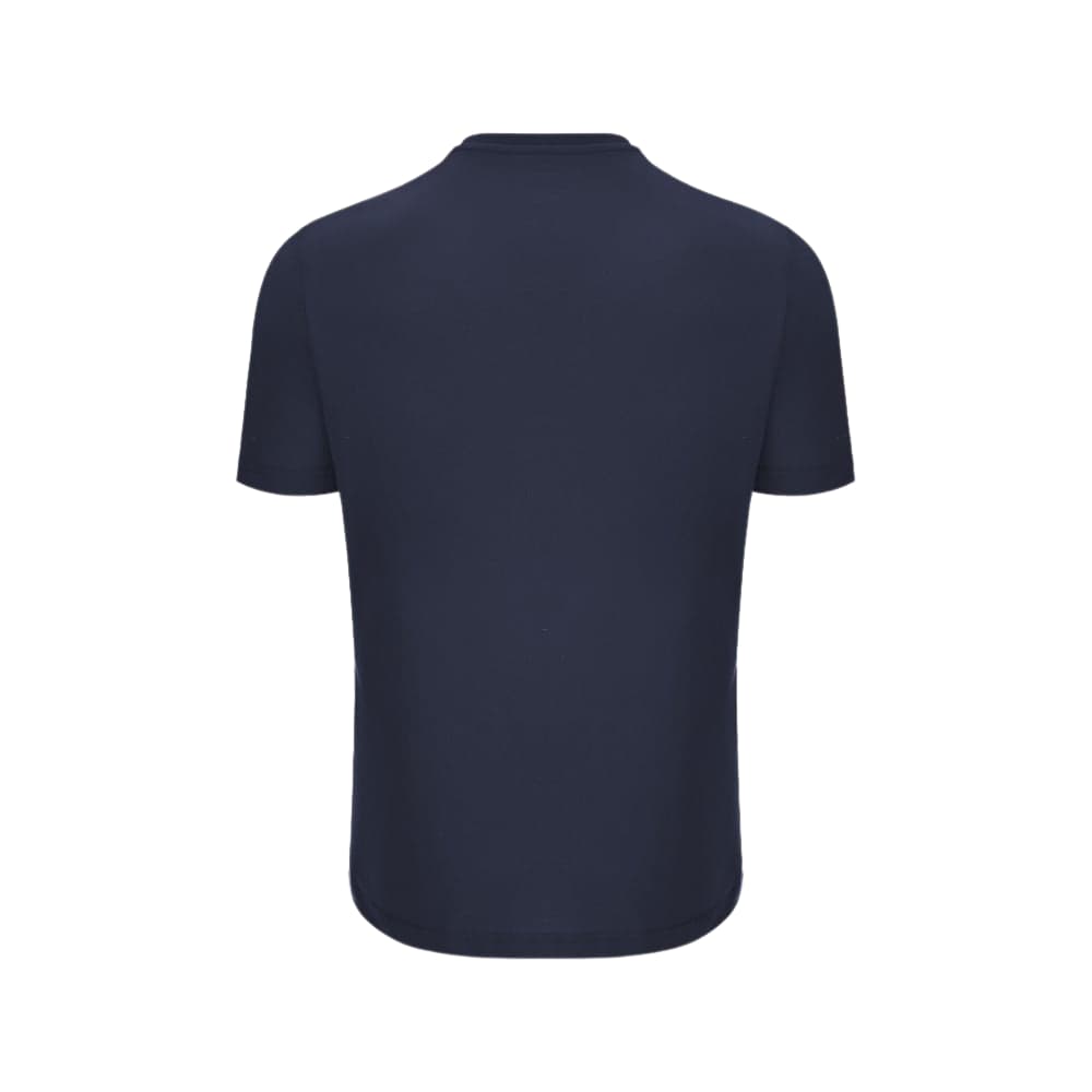 Retro maglia da tifoso Italia Rugby 2025 blu, con maniche corte e girocollo.