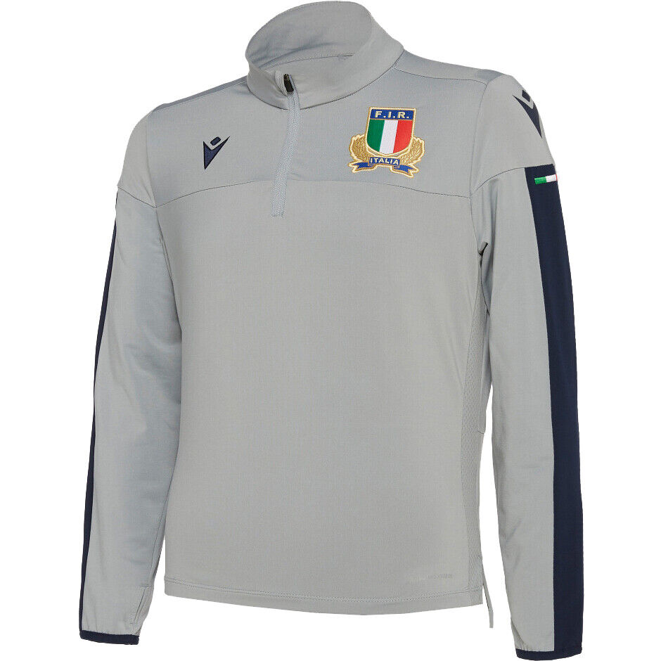 Felpa training microfleece grigia Italia Rugby bambino Macron con stemma FIR.