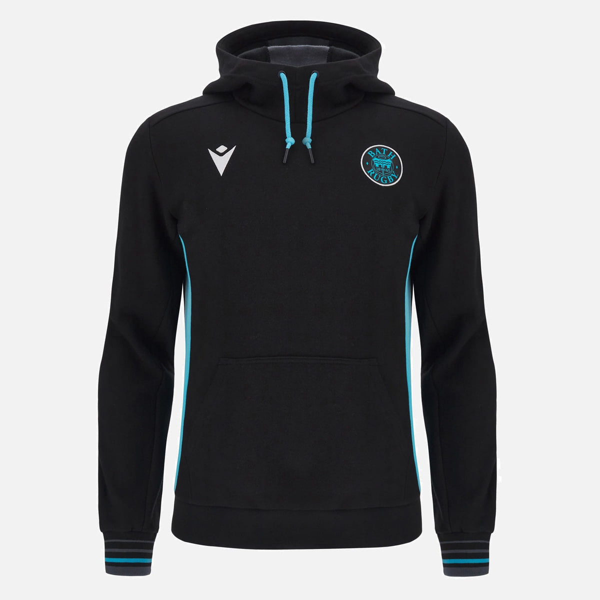 Felpa da viaggio in cotone 2023 del Bath Rugby con cappuccio e dettagli blu.