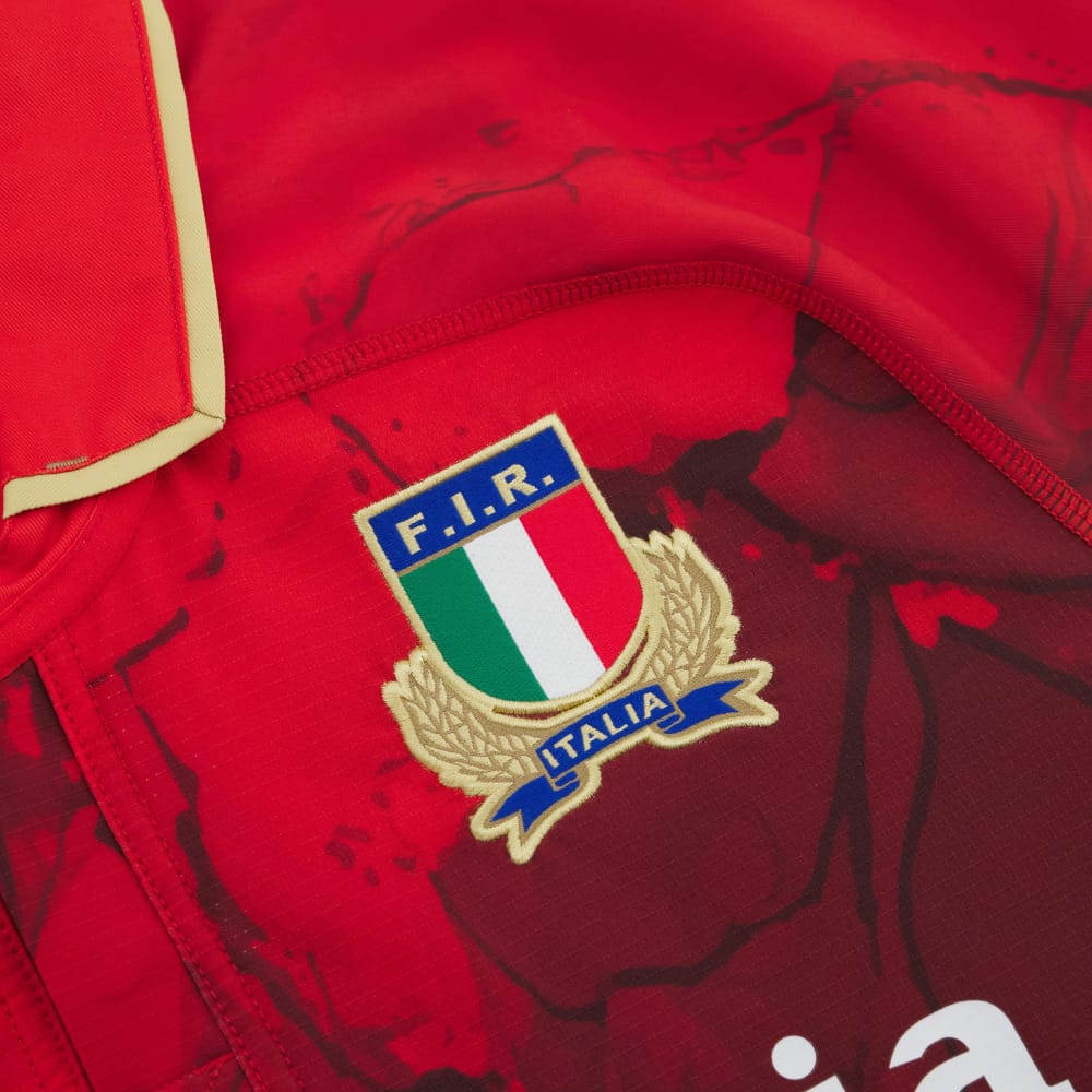 Maglia da rugby Italia Authentic Third 2026 rossa con stemma FIR.