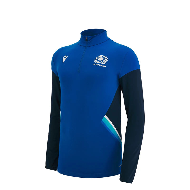 Felpa Rugby Scozia Mezza Zip PolarFleece Ragazzo Azzurro