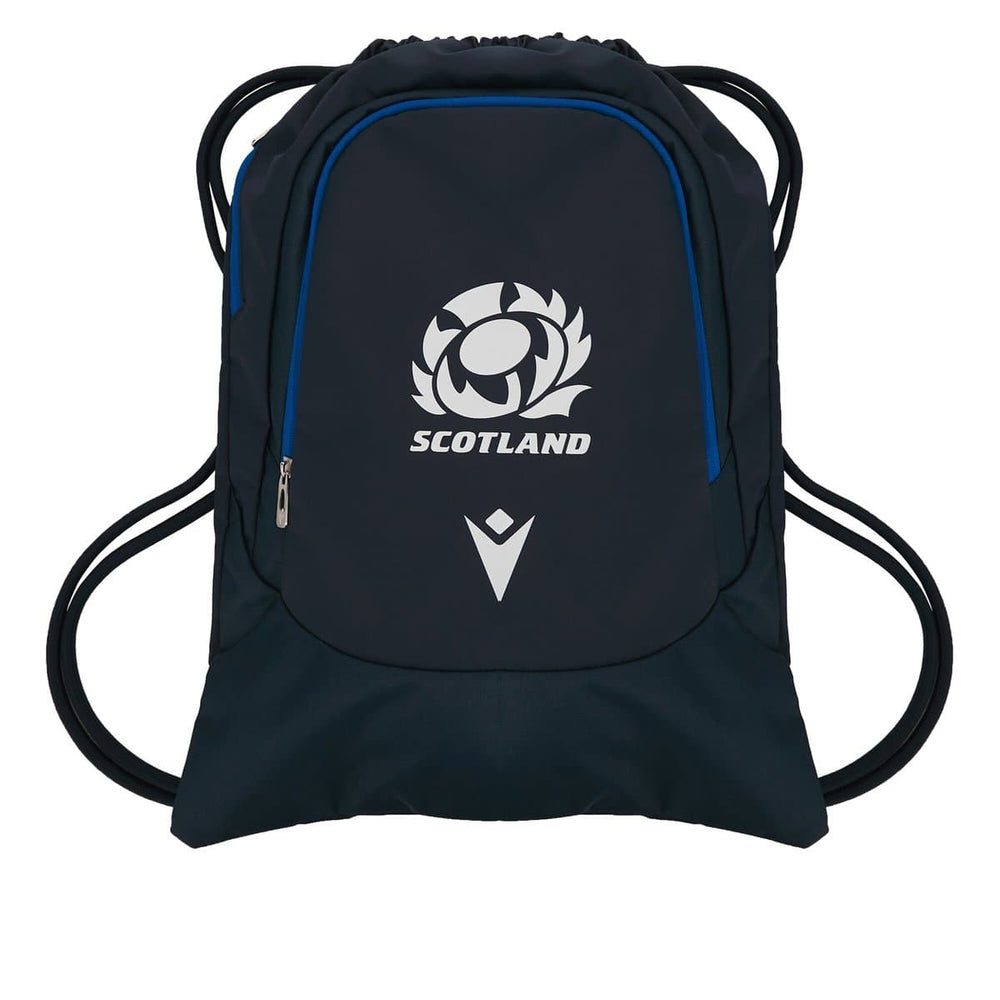 Sacca Gym Scozia Rugby Rugged: borsa sportiva con coulisse blu navy con l'emblema del cardo scozzese.