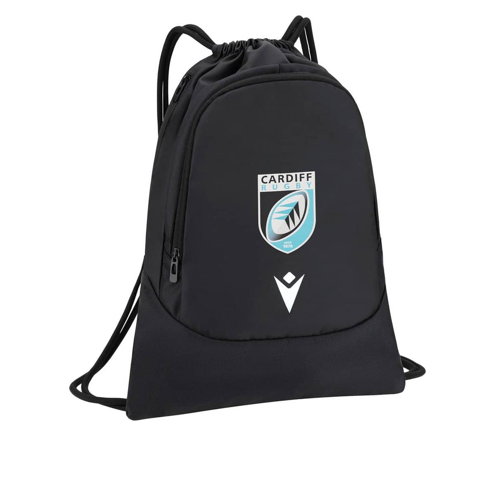 Sacca da palestra nera Cardiff Rugby Macron 2023 con logo
