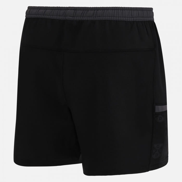 Pantaloncini da rugby neri Glasgow Warriors 2023, dettaglio tasca con logo.