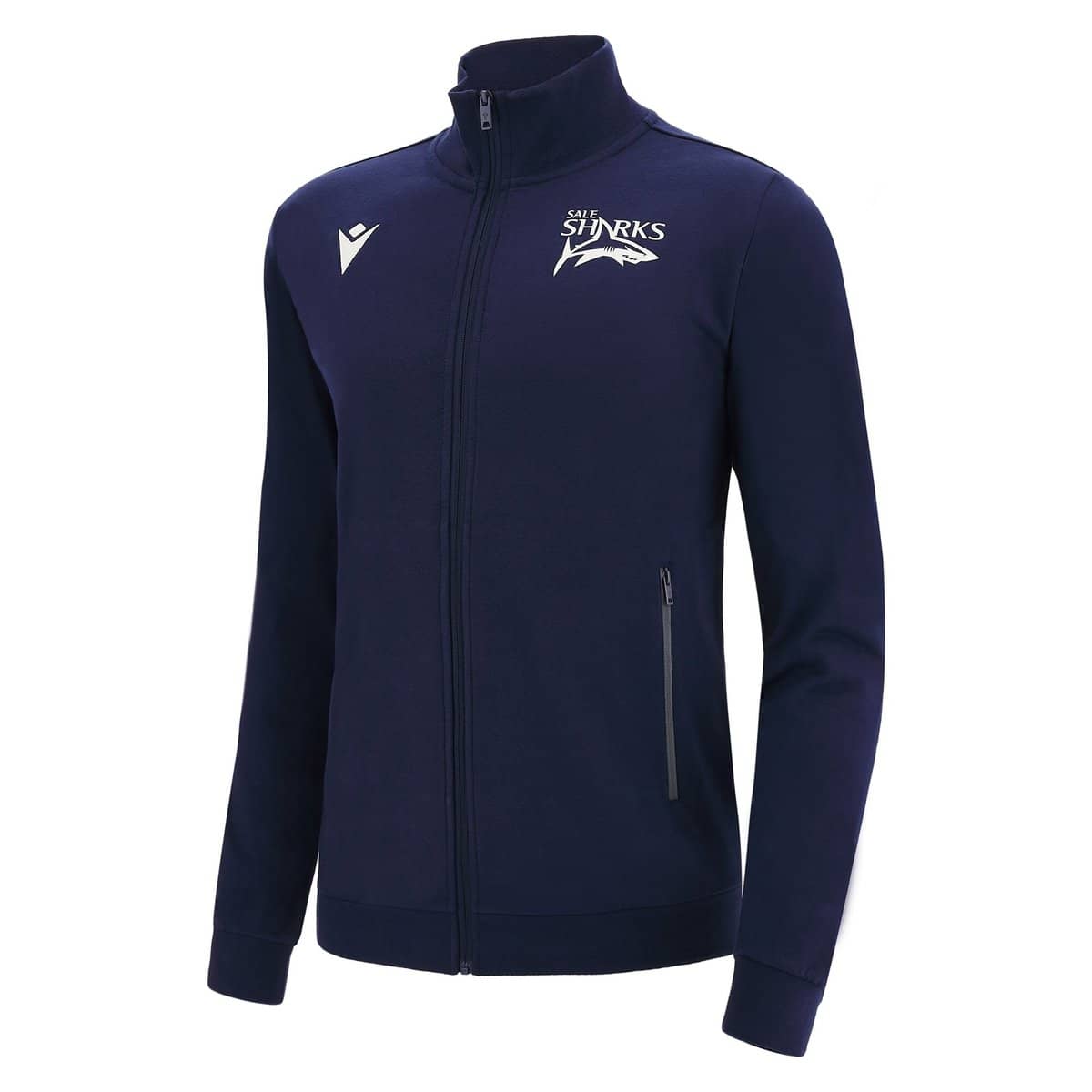 Felpa da viaggio lunga con zip Sale Sharks 2022-23 blu navy Macron.
