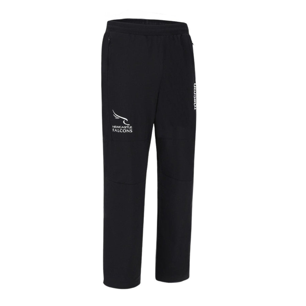 Pantalone da viaggio in microfibra nera per il rugby Newcastle Falcons con logo.