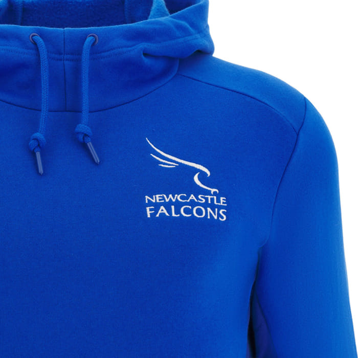 Felpa blu con cappuccio Newcastle Falcons, logo ricamato.