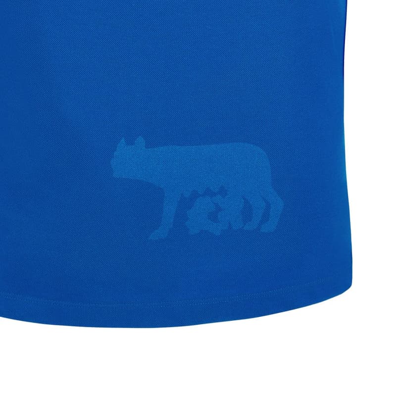 Maglia Rugby Italia replica cotone piquet 2024: Maglia ufficiale da rugby dell'Italia, in tessuto piquet di cotone blu, con l'iconico emblema del lupo italiano.