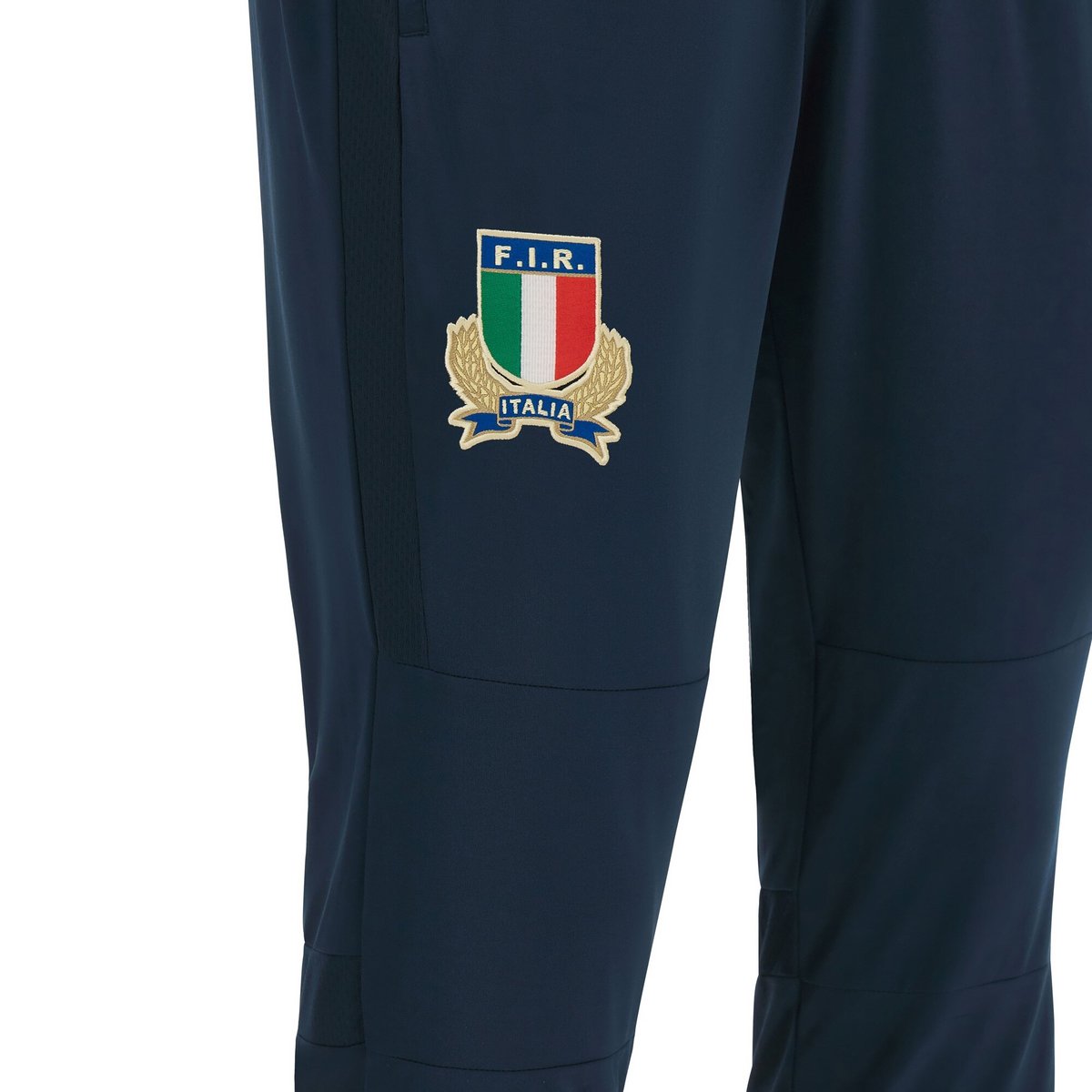 Pantalone lungo da viaggio in poliestere blu FIR Italia Rugby, vestibilità aderente.