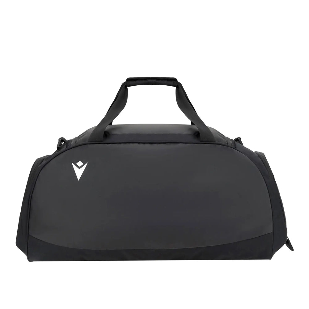 Borsa da palestra nera ufficiale FIR per rugby Macron con logo bianco.
