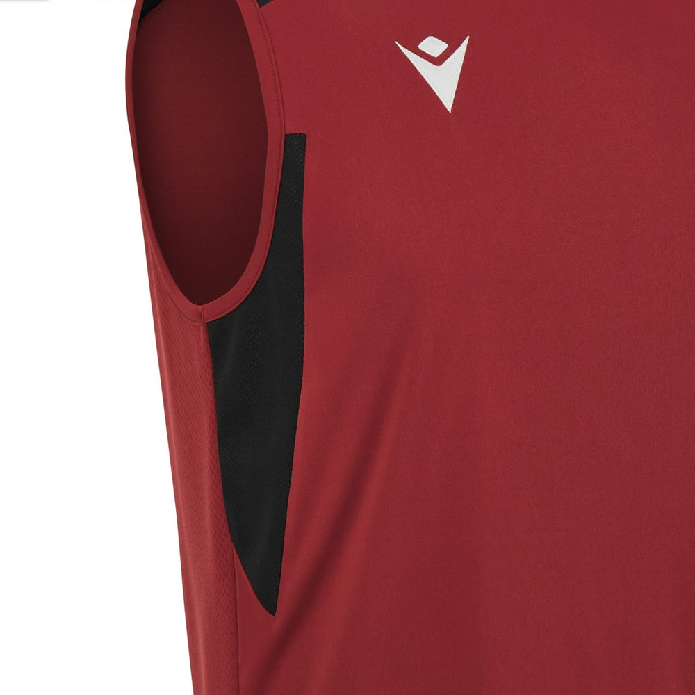 Maglietta rugby galles smanicata training 2024: Maglia da rugby da allenamento rossa senza maniche con pannelli laterali neri